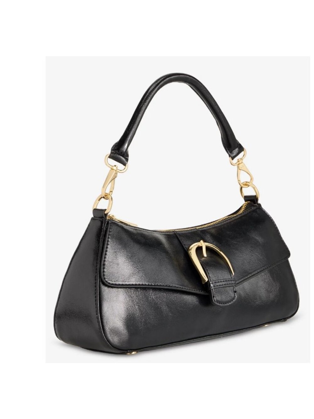 On 34th Jynna glazed baguette shiny women's top handle shoulder bag - Black - Picture 3 of 13